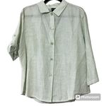 Dina K women’s size XL casual long sleeve linen button down roll tab sleeves nwt Green Photo 0