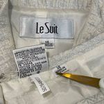 Le Suit  Metallic Skirt Suit Set Women's Size 14 Holiday 2 Piece Silver Cotton Photo 4