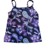 Lands' End Tankini Top Size 4 Square Neck Paisley Wireless Soft Cup Navy Blue Photo 0