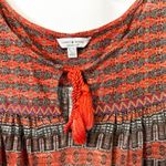 Lucky Brand  XL Tank Top Boho Tribal Sleeveless Tassel Tie Neck Orange 301 Photo 6