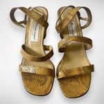 Etienne Aigner Charm Gold Tan Leather Snakeskin Embossed Wedge Sandals 9.5 | EUC Photo 6
