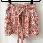 Intermix Floral High Waist Linen Shorts, Red and Cream, Size 2 Photo 0