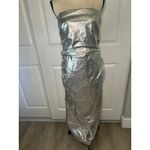 Anthropologie NWT The Soleil Strapless Ruched Silver Midi Dress Party Cocktail Photo 2