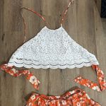 White Lace Crop Top and Orange Floral Skirt Set Size XL Photo 1