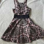 City Studios Juniors Illusion Flocked Fit and Flare Dress Size 3 Pink and Black Photo 0