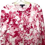 Lands' End Women’s Long Sleeve Floral Print Cardigan Pink/White Size Medium Photo 2