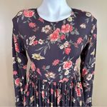Vintage Floral Rayon Dark Plum Cottage Prairie Midi Long Sleeve Dress PS Purple Size undefined Photo 2