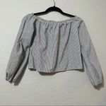 Brandy Melville Grey Striped Off Shoulder Balloon Sleeve Blouse Womens Small Photo 0