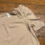 MISSUFE Ribbed Square Neck Puff Sleeve Bodysuit Tan S Photo 1