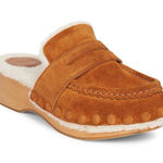 Chloé Joy Suede Shearling Clog Slippers 37 6.5 Tan Fuzzy Slip On Designer Photo 0