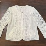 Trina Turk  white eyelet crochet lace zip up jacket Photo 4