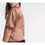 House of Harlow Short Sleeve Collar Button Down Satin Brown Crop Blouse Sz S NWT Photo 1