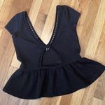 Free People  Embroidered Top Vneck - Black - Small Photo 9