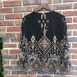 Colleen Lopez Bohemian Blouse Black/Cream/Coco Brown Embroidered gold tassels Black Size XS Photo 2