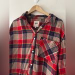 Aerie  Red Plaid Flannel Cotton Cozy Long Sleeve Pajama Lounge Button Down Top Photo 2