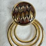 Vintage Gold Tone Earrings With Glass Brown Black Cream & Copper Feather Design Photo 2