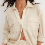 Aerie  Beige Waffle Knit Button-Down Shirt Photo 0
