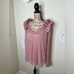 Entro NTM: Metallic Ruffle Sheer Blush Pink & Gold Blouse Size Large Photo 4