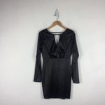Lulus Turned Up Black Long Sleeve Open Back Satin Bodycon Mini Dress Large Photo 3