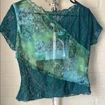 Mistress Rocks shirt semi sheer Teal Lace Patchwork Top NEW floral paisley large Photo 0