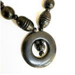 Vintage Scrimshaw Africa Buffalo Horn Tribal Pendant necklace Black Photo 2