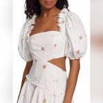 NWT En Saison Square Neck Puff Sleeve Mini Dress White Gold Embroidery Med Photo 4