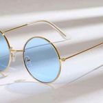🆕Blue Tinted Round Lens Gold Frame Sunglasses Blue Photo 1