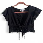 Princess Polly  Black Cropped Tie Front Flutter Sleeve Blouse Layer Cotton Sz 6 Photo 0