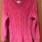 Lucky Brand  Plush‎ Fuzzy Cable Knit V-Neck Pullover Sweater in Hot Pink Size XS Photo 0