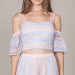 Foxiedox  Pastel Pink & Blue Lace Cold Shoulder Crop Top NEW Photo 5