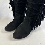Black Suede Leather Fringe Slouch Boots Womens 6 Boho Western Festival Style Photo 2