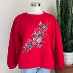 Vintage‎ Red Floral Bird Sweatshirt Cozy Fall Grandma Core Pullover XL Photo 5