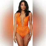 We Are HAH Comin in HAHt Lace Bodysuit Lingerie XS Burnt Orange NWT Photo 1