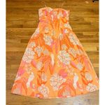 Farm Rio Women’s Large Linen Blend Orange Strapless Drop Waist Maxi Dress Floral Photo 0