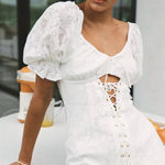 Sabo Skirt Sabo Amoura White Lace Up Puff Sleeve Mini Dress, M Photo 0