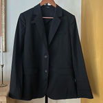 Theory  Wylla Crunch Linen Blazer Quiet Luxury Tailored Jacket Preppy Black Sz 8 Photo 0