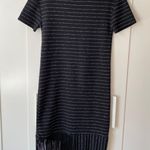 ZARA TRAFALUC Size S Black and white Striped Asymmetric Fringe Hem Midi Dress Photo 0