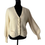 Vintage Sideffects Fuzzy‎ Cardigan Sweater Size M Cream Balloon Sleeve Cozy Knit Size M Photo 0