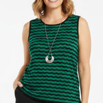 Misook  Green & Black Knit Striped Sleeveless Top L Photo 0