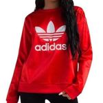 Adidas Satin Trefoil Crew Pullover Women Sz XS Red Sporty Outdoor Athletic Retro Photo 0