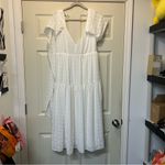 Lulu's Dress Chic White Fabric Tiered Short Sleeve Plunge V Back & Neckline Lrg Size L Photo 1
