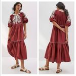Anthropologie  Crimson Midi Dress with Cream Embroidery Photo 1