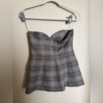 ZARA plaid button down strapless bustier top size small NEW grey babydoll flare Photo 6