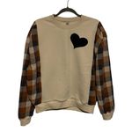 Handmade Unique One of a Kind Flannel Sleeve Love Your Neighbor Cream Sweatshirt M L Photo 0
