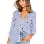 Michael Lauren Shirt Women’s L Blue Luciano Classic Button Up W/ Star Patches Photo 0