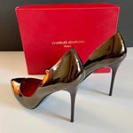 Charles Jourdan Charles Jordan Paris "Bridget" Classic Black Burgundy Iridescent Patent Pump New Photo 2