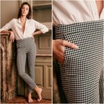 Sézane  Clara Trousers, Black/Ecru Houndstooth Print, FR34/US2 Photo 1