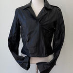 Theory Lamb Leather Biker Moto Crumpled Black Jacket Size L Photo 0