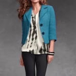 CAbi  186 Jacket Blazer Teal Turquoise Blue Boucle Tweed Wool Blend Size 6 Small Photo 7