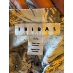 Tribal Shirt Women Large Ivory Gray Floral Fleur Lace Up Neck Ruffle Hem Top Photo 7